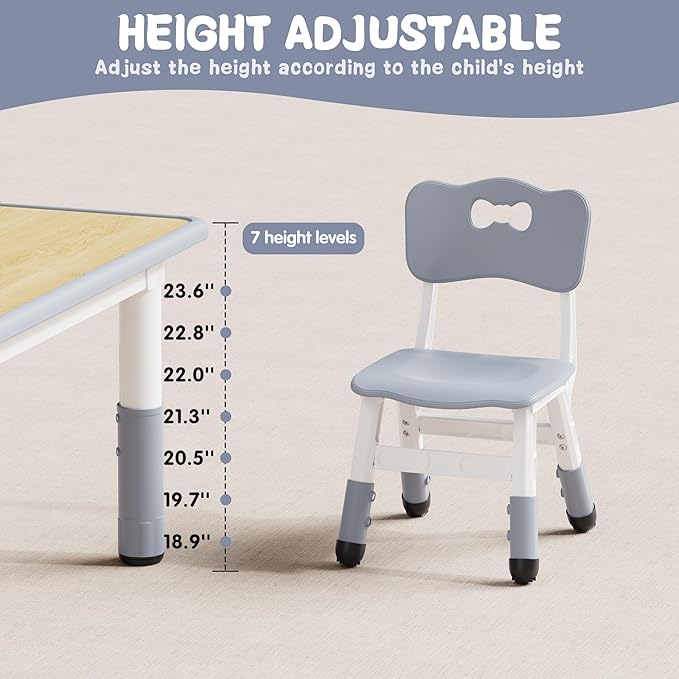 Brelley Kids Table and 2 Chairs Set, Height Adjustable Toddler Table and Chair Set, Graffiti Desktop, Classroom/Daycare/Home, Children Multi-Activity Table for Ages 2-8