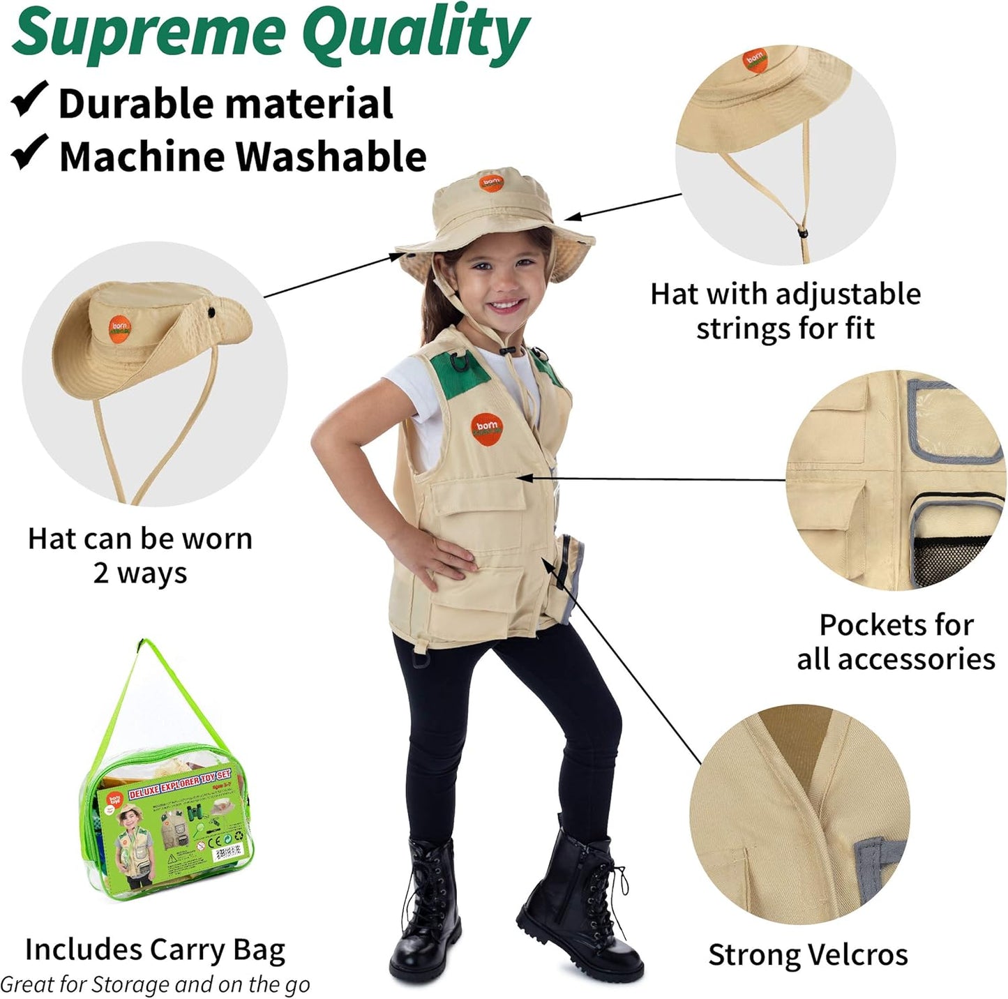 Born Toys Kids Costumes Set, 3-in-1 Dress Up & Pretend Play, Ages 3-7, Washable