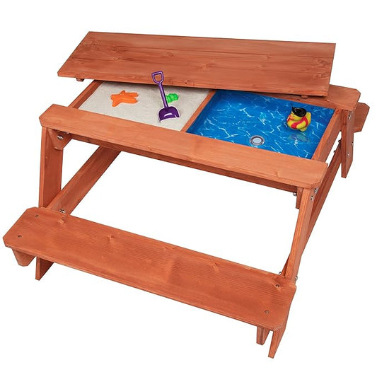 3 in 1 Large 43"x35" Sand & Water Indoor/Outdoor Picnic Table- w Removable Top, Dual Drains & Wide Seats for 4+ Kids- Safe, Fun Easy to Clean Sandbox Play for Boys & Girls- Durable Furniture Xmas Gift