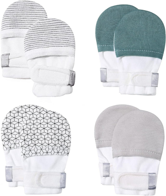 HAPIU Baby No Scratch Mittens Stay On, 100% Cotton Breathable, Adjustable Infant Gloves for Boys Girls, Newborn - 12 M