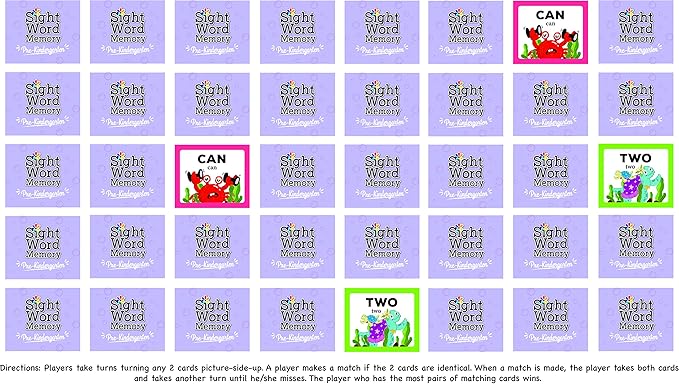 Sight Word Memory Game/Matching Game. Reading and Language Building for Grades Pre-Kindergarten Through Second Grade. Early Children's Reading Educational Game. Learn to Read (Second Grade)
