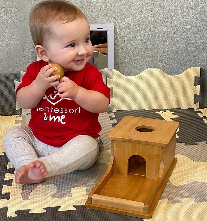 Montessori Object Permanence Box - Wooden Ball Drop Toy for Babies - Develops Spatial Awareness & Cognitive Skills - Engaging and Educational Roll and Play Toy up to 1 Year Old Infant