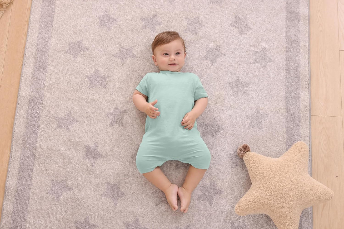 GUISBY Baby Short Sleeve Bodysuit Snap Crotch Closure Cotton Pajamas for Baby 3-Packs