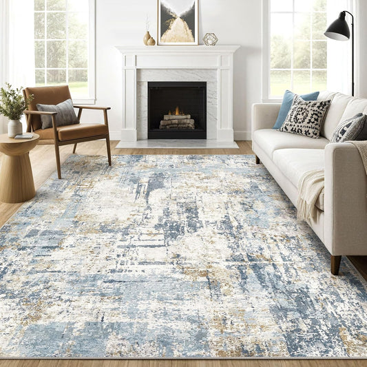 10x12 Area Rug Living Room: Washable Large Abstract Modern Soft Rugs Stain Resistant Indoor Floor Non Slip Accent Carpet for Bedroom Nursery Playroom Office Dining Room Dorm Home House- Light Blue