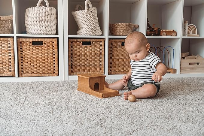 Montessori Object Permanence Box - Wooden Ball Drop Toy for Babies - Develops Spatial Awareness & Cognitive Skills - Engaging and Educational Roll and Play Toy up to 1 Year Old Infant