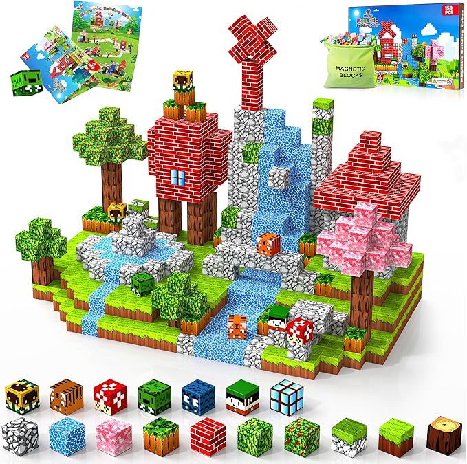 150PCS Magnetic Blocks-Magnetic Building Blocks Magnet Toys Set Stacking Forest World with Magnet Construction Toys STEM Sensory Gift for Kids Toddlers Boys & Girls Birthday Gifts Ages 3+