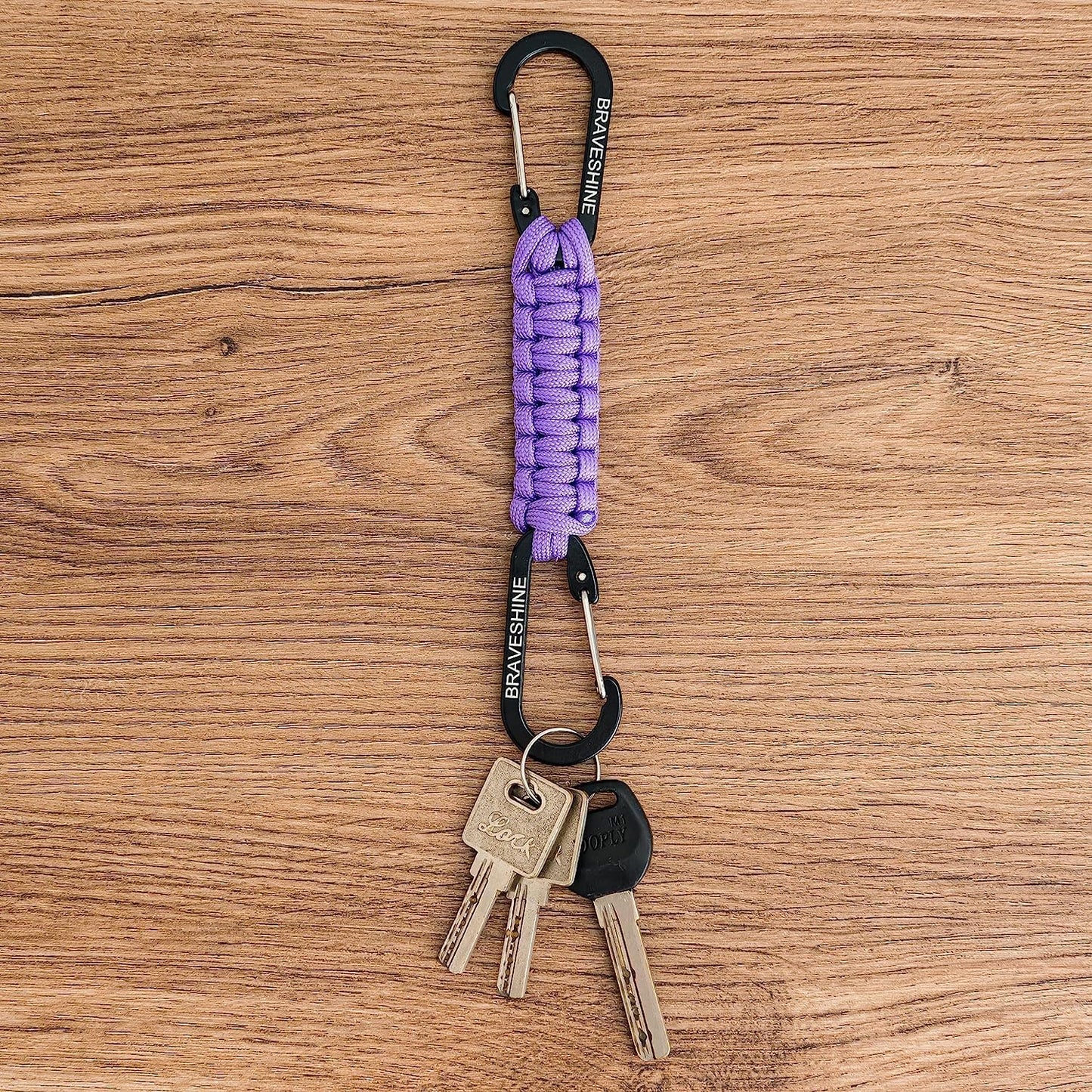 BRAVESHINE Paracord Keychain Carabiner Clip, D Ring Lanyard Hanger Stroller Hook for Water Bottle, Key, Backpacks, Men, Women