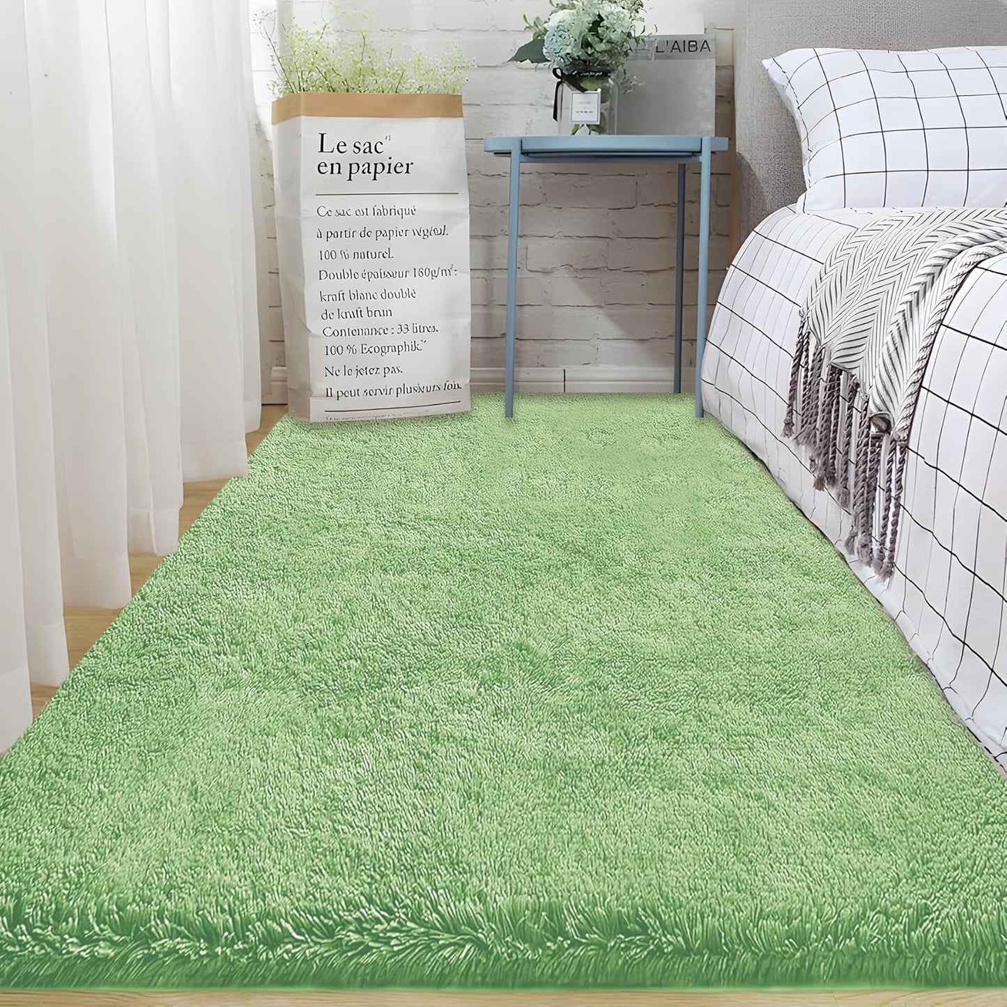 2x6 Runner Rug for Bedroom: Fluffy Shag Soft Washable Rugs Small Fuzzy Plush Indoor Carpet for Hallway Bedside Dorm Kids Girls Boys Room (Sage Green, 2'x6')