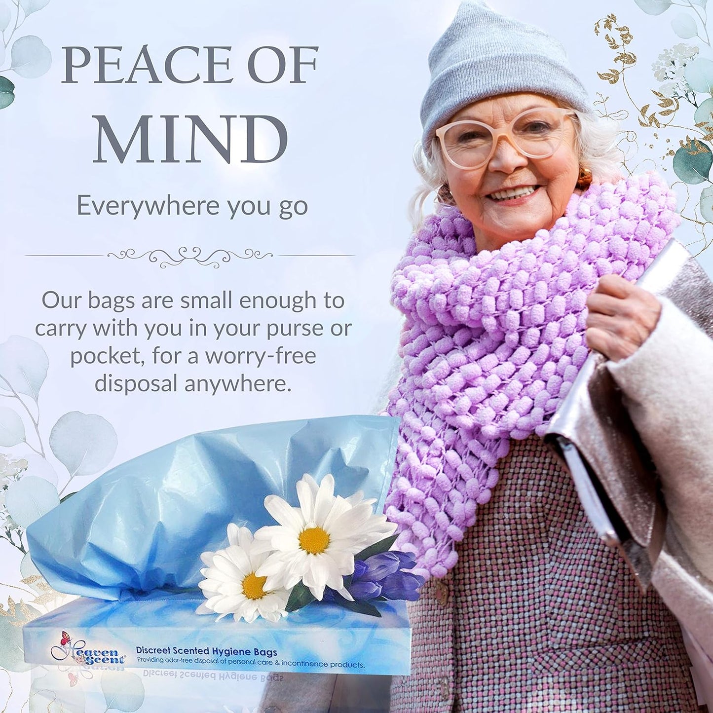 Heaven Scent Hygiene Bags 1.5MIL ULTRA-THICK Discreet Waste Disposal | MADE IN THE USA | Mild Baby Powder Scented Trash Bags for Adult Briefs & Feminine Products - Small, 50 Bags