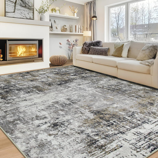 10x14 Area Rugs Large Living Room Rug Washable: Modern Abstract Rug Indoor Modern Carpet Non Slip for Dining Room Bedroom Nursery Home Office Black Gold