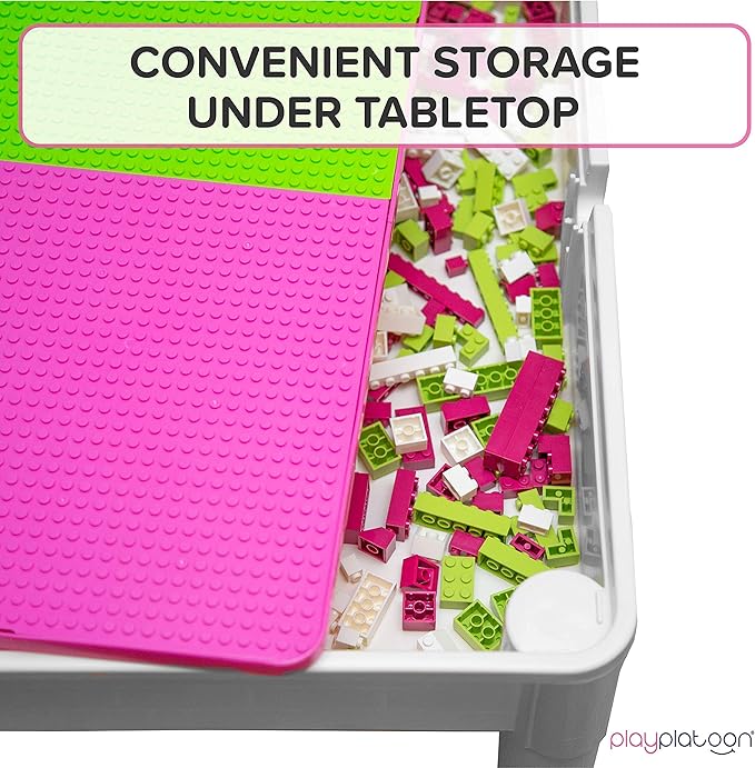 Play Platoon Kids Table and Chairs Set, Toddler 5 in 1 Pastel Activity Table - Sensory, Water, Art, Picnic, Blocks with Storage for Girls Ages 2 to 8 - with Pink and Blue Chairs