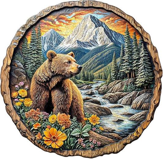 Wooden Puzzles for Adults, Majestic Bear Jigsaw Puzzles with Unique Animal Shape, Wood Challenging Puzzles Ideal for Adults, Christmas Birthday Gifts for Family Puzzle Game Lovers, 11.4"x11" - 200pcs