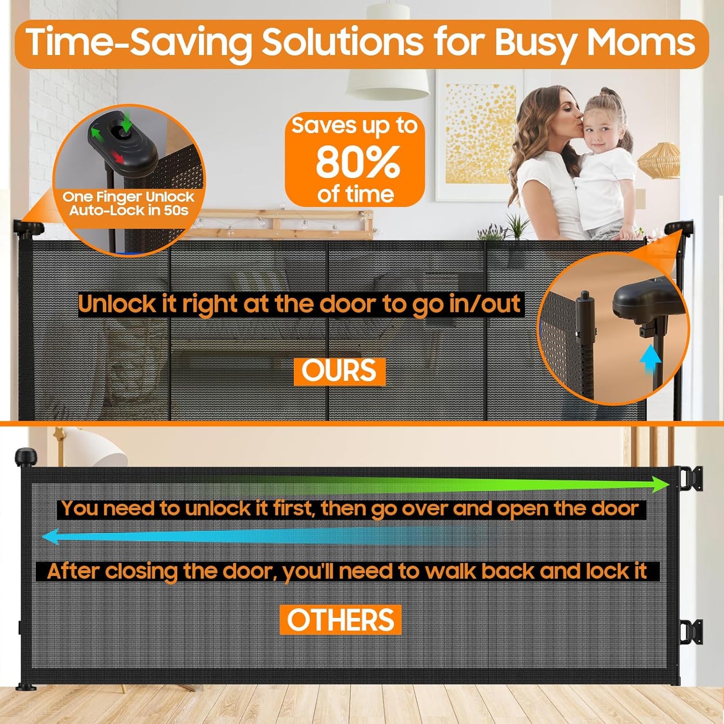 160" Retractable Baby Gates, 42" Extra Tall Upgraded Baby Gate with Reinforced Strip Design, Prevent from Crawling Underneath, Extra Wide Dog Gate Baby Gates for Stairs Doorways Indoor Outdoor