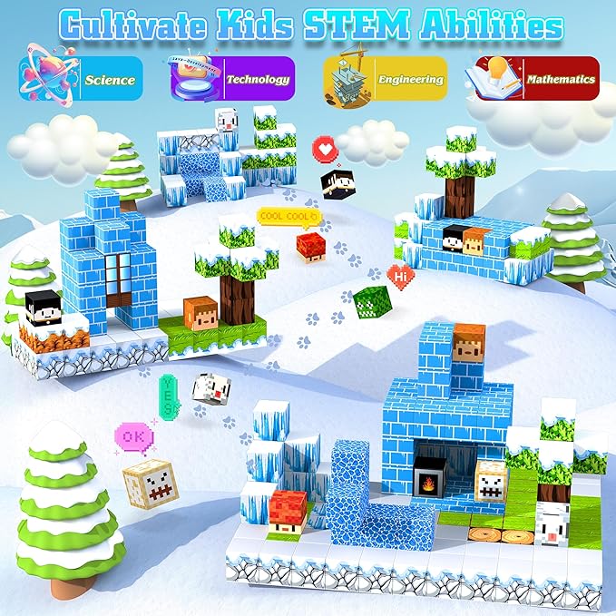 150PCS Magnetic Blocks-Magnetic Building Blocks Magnet Toys Set Stacking Snow Mountain World with Magnet Construction Toys STEM Sensory Gift for Kids Toddlers Boys & Girls Birthday Gifts Ages 3+