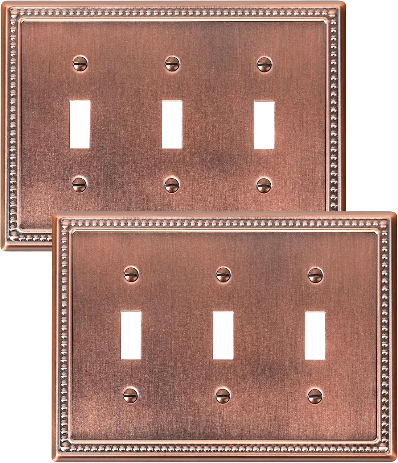 2-Pack Triple Toggle Light Switch Cover Plate, Pearls Decorative Switch Plate Covers, Antique Copper 3 Gang Metal Wall Plate, Corrosion Resistant