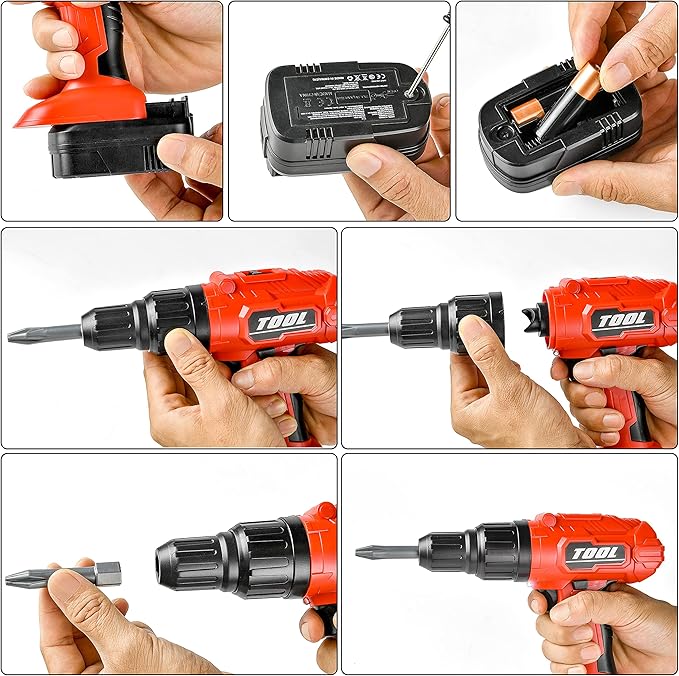 Toy Choi's Toy Drill Set - Electric Pretend Play Tool with Realistic Sound & Action, Construction Toy Tools for Kids Ages 3-5 with Toddler Drill Screw Set (Red)