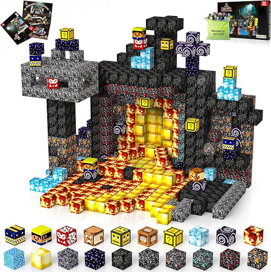 150PCS Magnetic Blocks-Magnetic Building Blocks Magnet Toys Set Stacking Cave World with Magnet Construction Toys STEM Sensory Gift for Kids Toddlers Boys & Girls Birthday Gifts Ages 3+