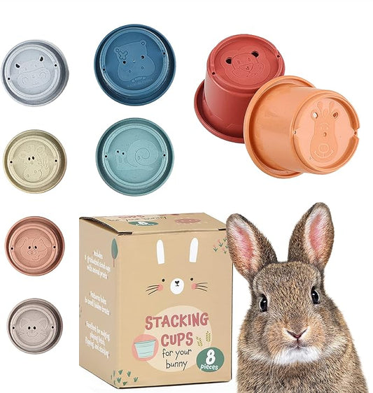 Evergreen Pet Supplies Rabbit Stacking Cups Toy Set - Nesting & Stackable Stacking Cups for Bunnies - Treat-Dispensing Rabbit Toys - Mental Enrichment Pet Bunny - 8-Pack, Multicolor, Wheat Straw
