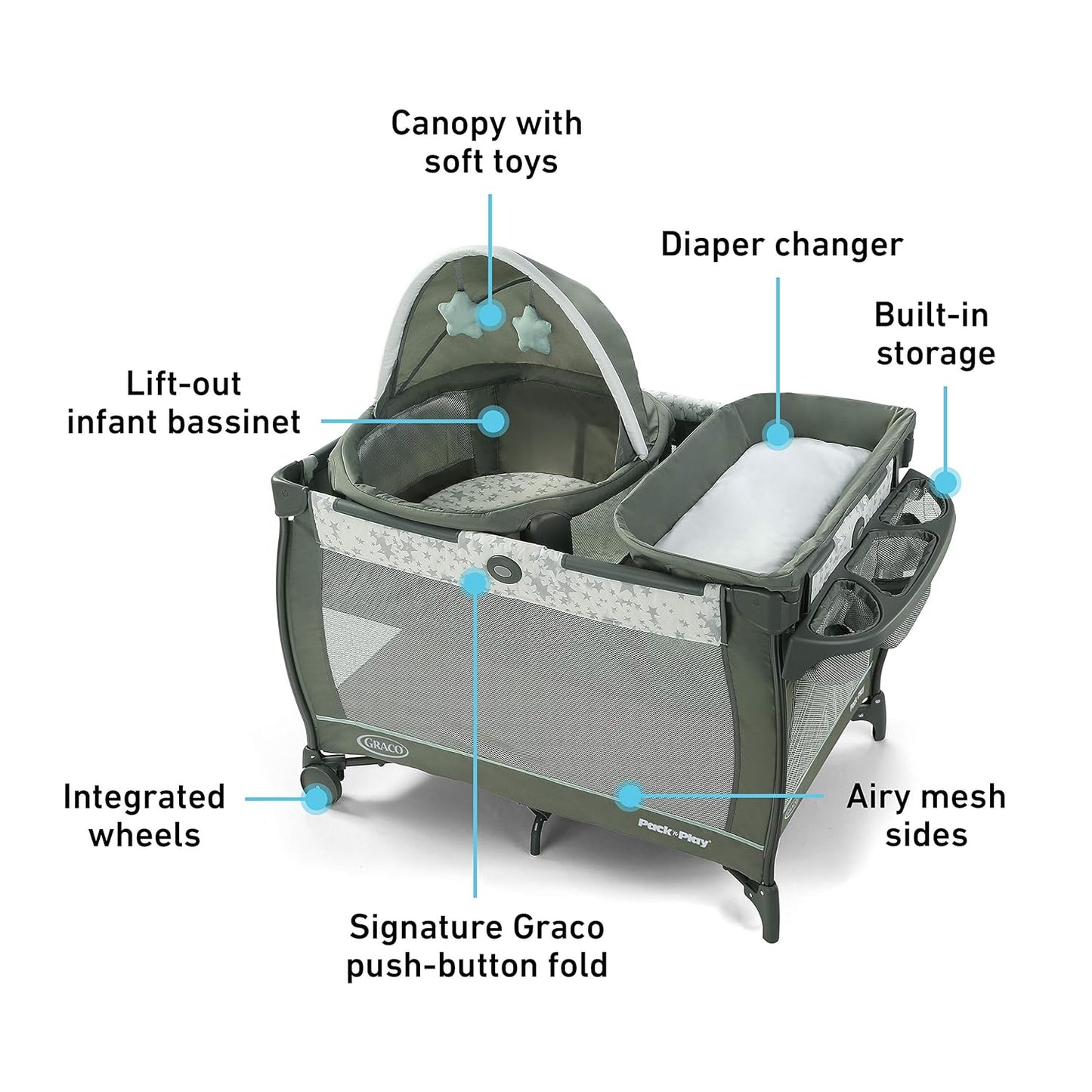 Graco Pack 'n Play Travel Dome Playard | Includes Travel Bassinet