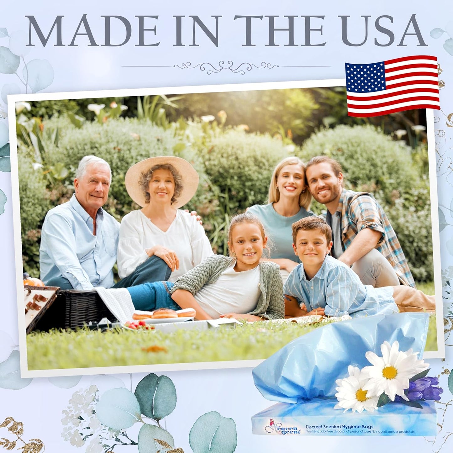 Heaven Scent Hygiene Bags 1.5MIL ULTRA-THICK Discreet Waste Disposal | Made in the USA | Mild Baby Powder Scented Trash Bags for Adult Briefs & Feminine Products - Large, 35 Bags