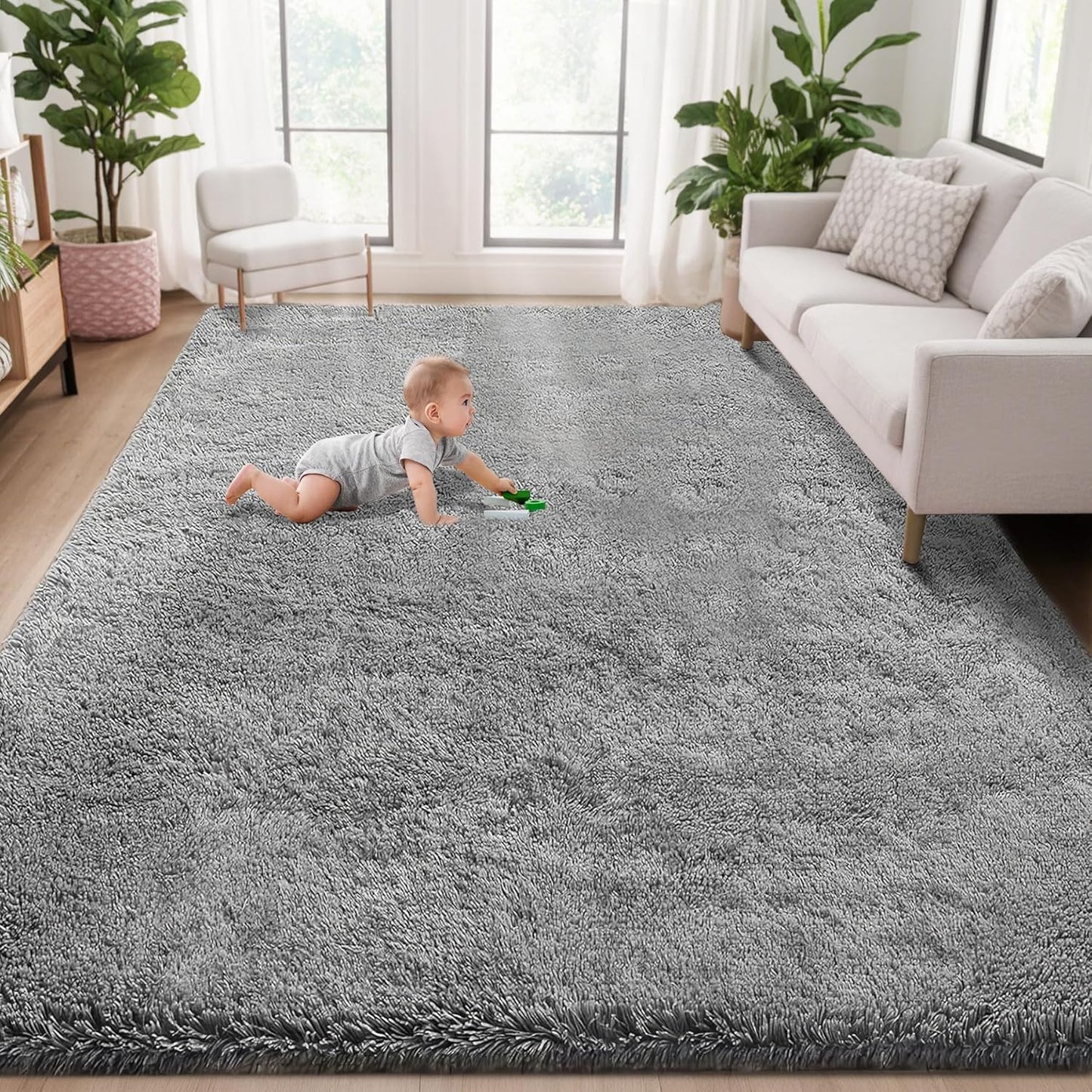 5x7 Area Rug for Living Room: Fluffy Shag Soft Washable Rugs Fuzzy Plush Indoor Carpet for Bedroom Nursery Playroom Dorm Kids Girls Boys Room (Dark Grey, 5'x7')