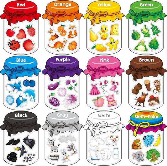 12 Pieces Magnetic Color Sorting Toys, 60 Color Magnets Educational Refrigerator Whiteboard for Baby Toddlers Kids Magnets
